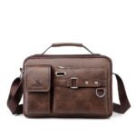 Men's Brown Faux Leather Messenger Bag with Multiple - Image 16