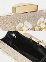 Women's 3D Floral Clutch with Pearl Accents and Gold Chain - Image 6