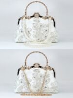 Elegant White Lace Evening Handbag with Pearl and Floral - Image 7