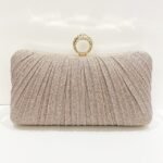 Elegant Gold Glitter Evening Clutch Bag with Rhinestone Ring - Image 9