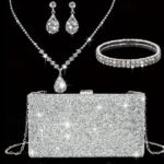 Women's Rhinestone Jewelry and Clutch Set for Weddings and - Image 2
