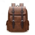 Men's Vintage Faux Leather Backpack with Buckle Straps, - Image 12
