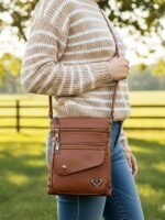 Women's Faux Leather Crossbody Bag with Multiple Zipper - Image 2