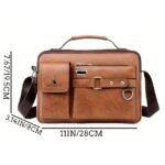 Men's Brown Faux Leather Messenger Bag with Multiple - Image 9