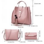 Women's 3-Piece Handbag Set - Pink Faux Leather Tote, - Image 2
