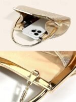 Women's Gold Pleated Evening Handbag with - Image 6