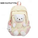 Girls' Yellow and Pink School Backpack with Plush Teddy - Image 4