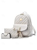 Women's Quilted Pink Leather Backpack Wristlet Card Holder - Image 11