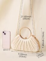 Green Elegant Pleated Velvet Clutch with Gold Ring Handle - - Image 8