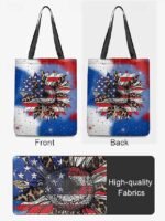American Flag Sunflower Print Tote Bag with Starry Background, - Image 5