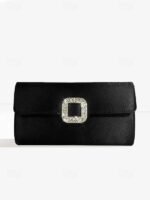 Women's White Satin Clutch with Rhinestone Buckle - Elegant - Image 12