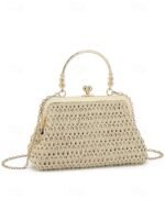 Women's Vintage Woven Straw Handbag – Elegant Kiss Lock - Image 14