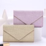 Women's Gold Glitter Envelope Clutch with Chain Strap –