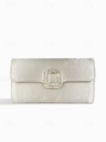 Women's White Satin Clutch with Rhinestone Buckle - Elegant - Image 10