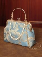 Women's Elegant Pearl Handle Clutch Bag - Floral