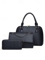 Women's 3-Piece Brown Woven Faux Leather Handbag Set – - Image 11