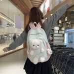 Girls' Yellow and Pink School Backpack with Plush Teddy - Image 13