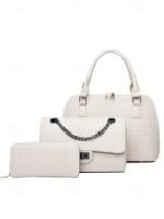 Women's 3-Piece Brown Woven Faux Leather Handbag Set – - Image 13