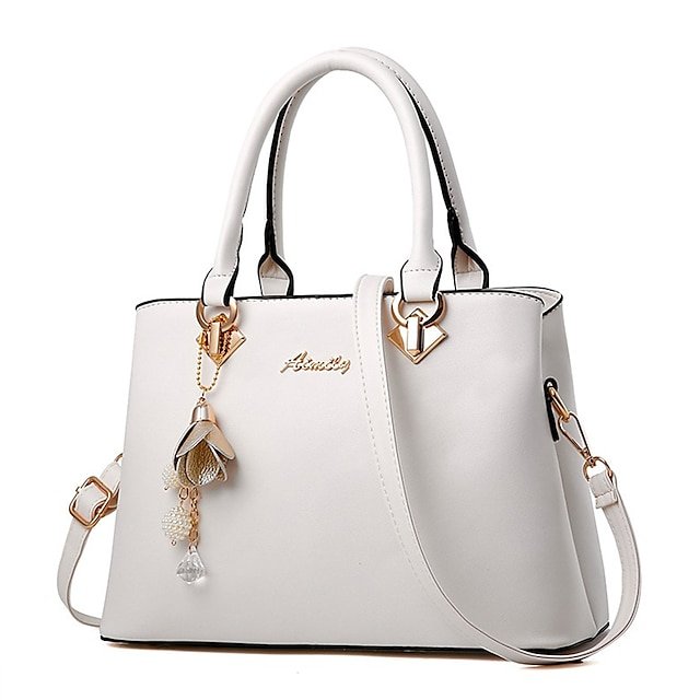 vhlreo1675230484369 Women's Elegant White Faux Leather Handbag with Gold - Image 1