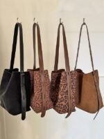 Women's Suede-Like Faux Leather Tote with Leopard print, - Image 12