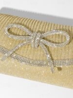 Blue Glitter Clutch Purse with Rhinestone Bow Accent, Elegant - Image 5