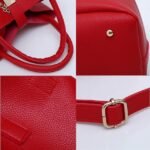 Women's Red Faux Leather Handbag with Gold Lock and Chain - Image 12