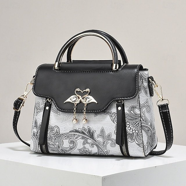 yxnkpq1726112928429 Women's Elegant Swan Pendant Handbag - Black and White - Image 1