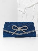 Blue Glitter Clutch Purse with Rhinestone Bow Accent, Elegant - Image 2