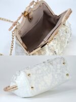 Elegant White Lace Evening Handbag with Pearl and Floral - Image 8