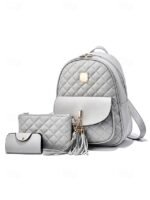 Women's Quilted Pink Leather Backpack Wristlet Card Holder