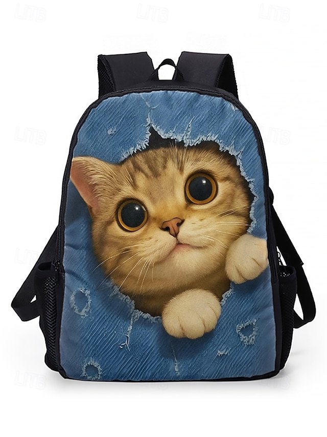 zygohx1751887168944 Cute cat print backpack for kids and teens - Denim style, Double - Image 1